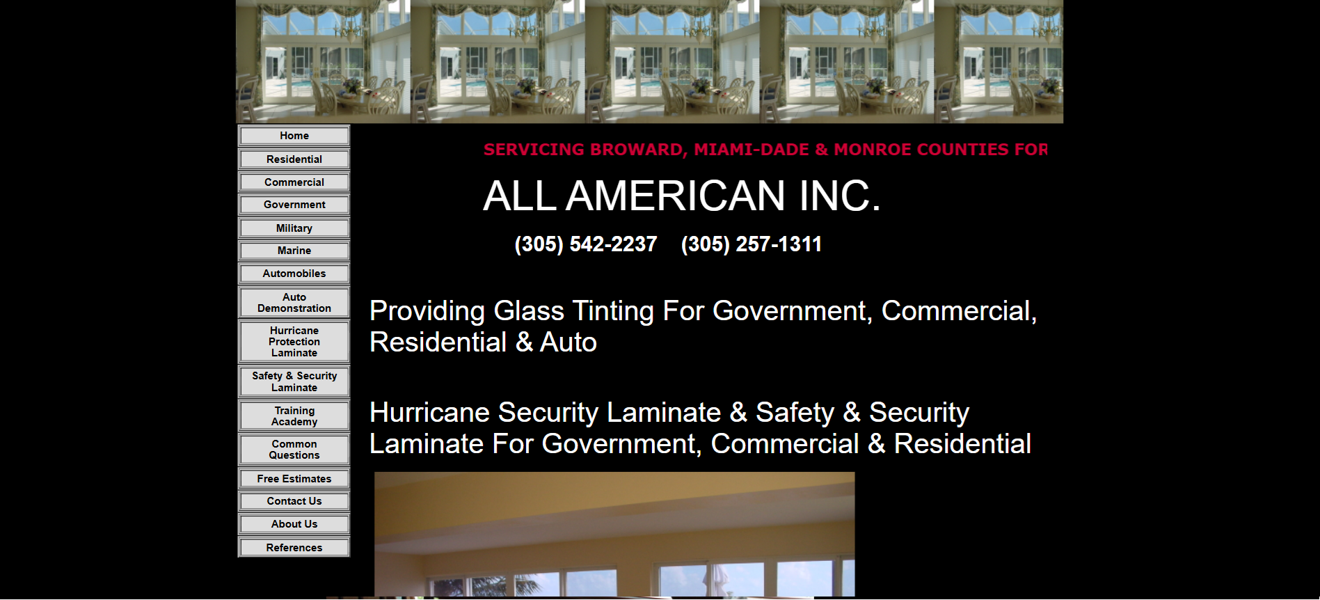 Original All American Inc. website showing outdated design and cluttered navigation